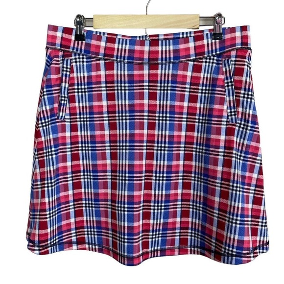 T by Talbots Women's size X Skirt Built in Shorts Blue Red‎ White Plaid Pockets - Picture 1 of 9